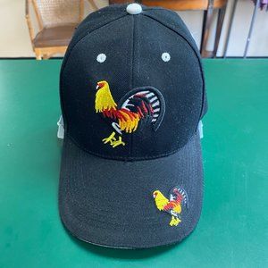 Black Embordered Rooster Chicken Fowl Ball Cap Hat Adjustable Sizes